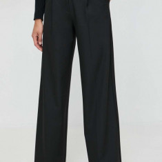 Marella pantaloni femei, culoarea negru, lat, high waist 2413130000000