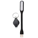 Cumpara ieftin Set iluminare portabil USB, lampa flexibila 1.5W 5V 16.8 cm neagra + mini lanterna breloc LED cu buton on off, compacta pentru utilizare zilnica
