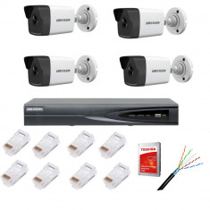 Kit supraveghere complet cu 4 camere IP, 4MP, lentilă 2.8mm, IR 30m, NVR 4canale IP rezoluție 4k, accesorii