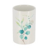 Suport Periuțe Ceramică Design Floral &ndash; Alb / Bleu