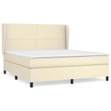 Cumpara ieftin Pat cu arcuri, cu saltea, crem, 180x200 cm, piele ecologica