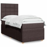 Cumpara ieftin Pat box spring cu saltea, maro &icirc;nchis, 90x200 cm, textil