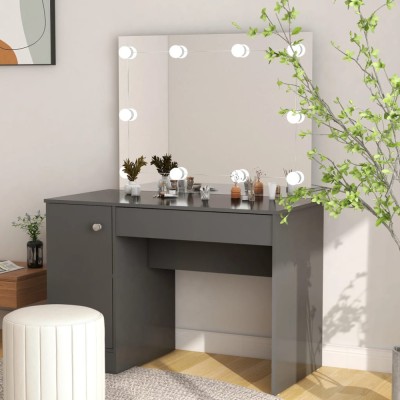 vidaXL Masă de machiaj cu lumini LED, gri, 110x55x145 cm, MDF foto