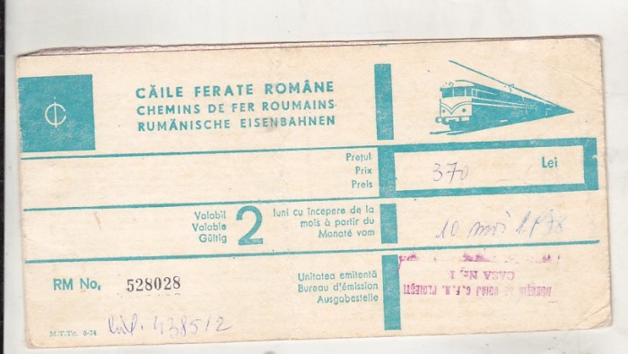 bnk div Bilet CFR 1978 - Istambul Ploiesti Sud