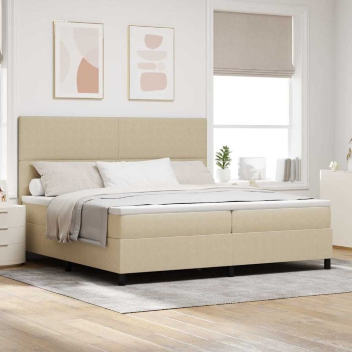 Pat cu arcuri cu saltea Bej Deschis 200x200 cm Țesătură de corduroy