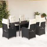 VidaXL Set mobilier de grădină cu perne, 7 piese, negru, poliratan