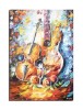 Tablou natura statica cu viora si chitara pictat manual, 70x50cm ulei pe panza in cutit efect 3D