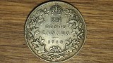 Canada - moneda de colectie argint 925 sterling - 25 cents 1918 - George V - f greu de gasit - stare foarte buna !