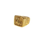 Inel masonic auriu cu simbol Echer si Compas cu Litera G MM992