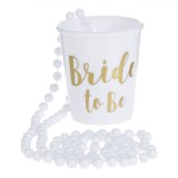 Pahar Shot Plastic, Bride to Be, Alb, Capacitate 0,05L, Lant Margelat, Oem