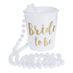 Pahar Shot Plastic, Bride to Be, Alb, Capacitate 0,05L, Lant Margelat foto