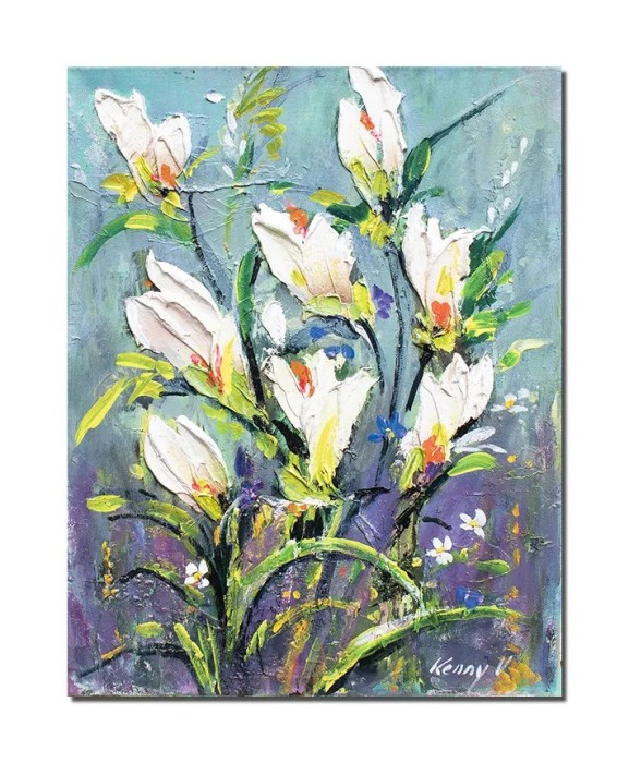 Tablou cu irisi albi pictat manual, 40x30cm acril pe panza in relief efect 3D, Kenny Varniote