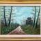 Tablou Peisaj Rustic cu Casa pictura in ulei pe p&acirc;nză, &icirc;nrămat rama lemn 70x90cm