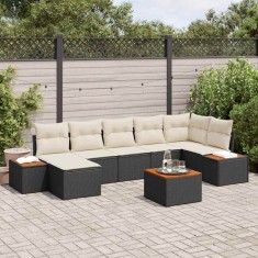 vidaXL Set de canapele pentru grădină cu pernă 8 pcs Negru Rattan poli 3348133