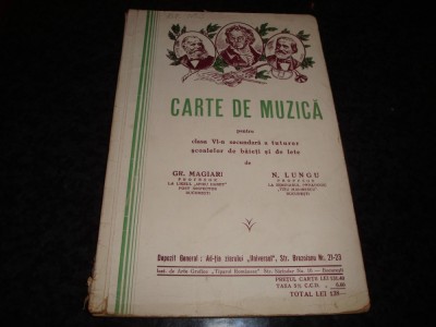 Gr. Magiari / N. Lungu - Carte de muzica ptr clasa a 6-a secundara -interbelica foto
