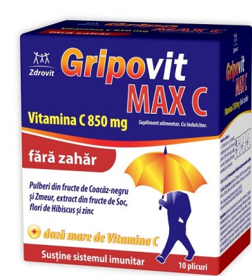 GRIPOVIT MAX C VITAMINA C 850MG FARA ZAHAR 10DZ foto