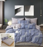 Cumpara ieftin Lenjerie Pat Timpurinoi Sx060, Bumbac, 6 Piese, Cu Elastic, Albastru, Gri