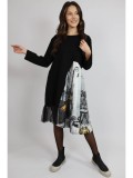 Cumpara ieftin ROCHIE MIDI CU MANECA LUNGA ASIMETRICA TUL SERENDIPTY TALIE UNICA Multicolora