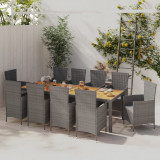 Set mobilier de exterior cu perne, 11 piese, gri, poliratan GartenMobel Dekor, vidaXL