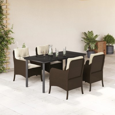 vidaXL Set mobilier de grădină, 5 piese, cu perne, maro, poliratan foto
