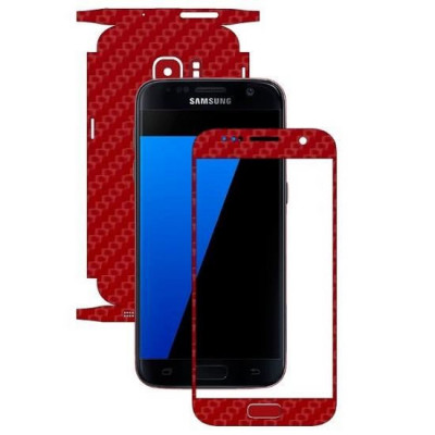 Set Folii Skin Acoperire 360 Compatibile cu Samsung Galaxy S7 - ApcGsm Wraps Carbon Geranium Red foto