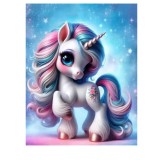 Tablou pictura cu diamante, Unicorn, Goblen 5D, rama din lemn, 20 x 30 cm