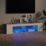 Cumpara ieftin Comodă TV cu lumini LED, alb și stejar Sonoma, 135x39x30 cm