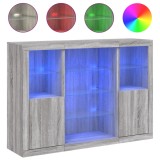 Servanta cu lumini LED, 3 buc., gri sonoma, lemn prelucrat