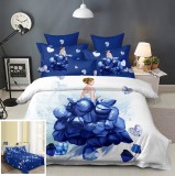 Cumpara ieftin Lenjerie Pat Bumbac 3D Sharky 4 Piese (200x230)cm, Cearceaf 240x250, Fete Perna 55x75 &amp; 70x70, Negru/Albastru/Gri