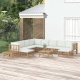 Gossi set mobilier de gradina cu perne alb crem, 12 piese, bambus