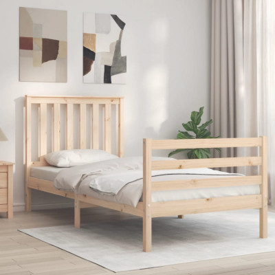 vidaXL Cadru de pat cu tăblie, 90x200 cm, lemn masiv foto