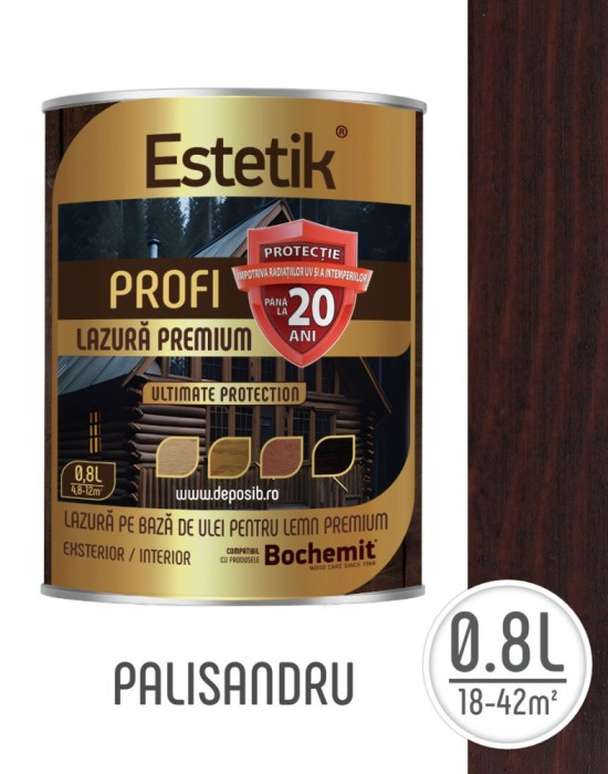 Lazura lemn Estetik Profi 0.8l palisandru &ndash; protectie avansata UV
