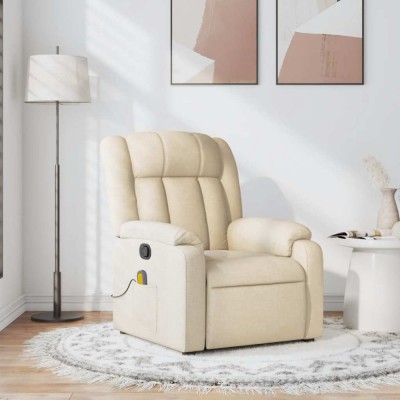 vidaXL Fotoliu rabatabil de masaj, crem, material textil foto