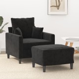 VidaXL Fotoliu canapea cu taburet, negru, 60 cm, catifea