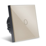 Resigilat Intrerupator Smart Touch Techstar&reg;, Wireless 2.4GHz, Sticla Securizata, Design Modern, Iluminare LED, 1 Faza, Gold