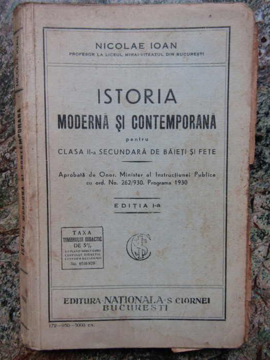 ISTORIA MODERNA SI CONTEMPORANA PENTRU CLASA II -A SECUNDARA - NICOLAE IOAN