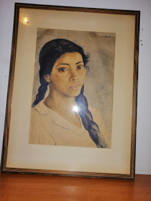 Tablou reproducere pictura Nils Dardel Suedia fata indian Mexic rama sticla foto