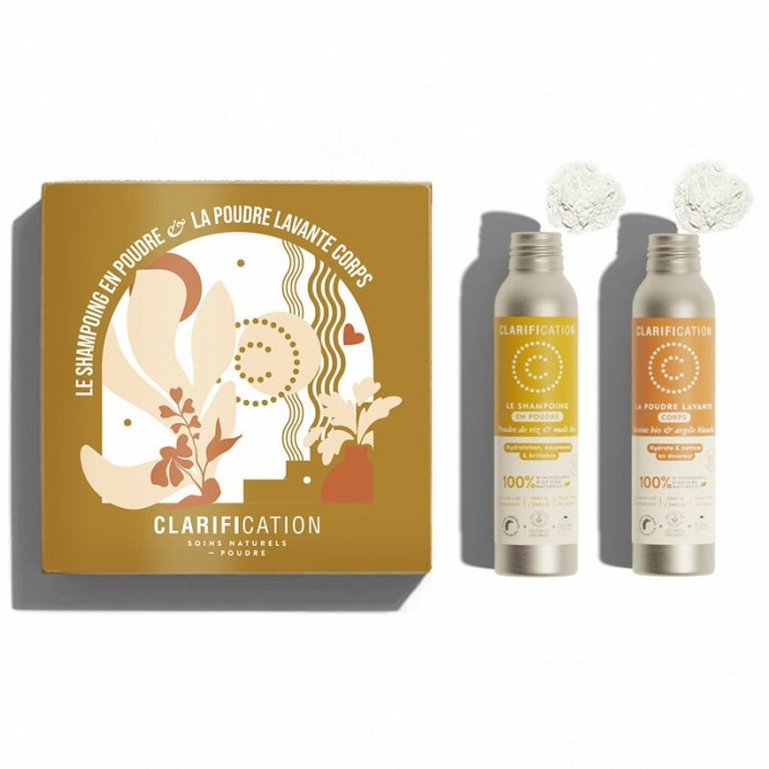 Set sampon si gel de dus pudra hidratante, bio, Clarification