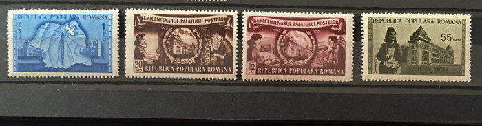 ROMANIA 1953 LP 351 SEMICENTENARUL PALATULUI POSTELOR, serie MNH
