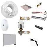 Pachet Incalzire Pardoseala 50mp: Teava PEXA, Folie, Distribuitor 6 cai, Grup Pompare, Euroconuri, Cutie Metalica, Banda Perimetrala, Cleme Tacker