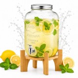 Set dozator 8L din sticla, cu suport din bambus si robinet, transparent, pentru cocktail si limonada, JollyMag, DZ11