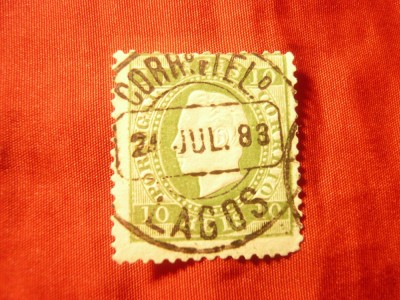 Timbru Portugalia 1879 Rege Luis I , 10r verde ,stampilat foto