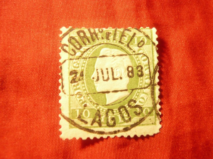 Timbru Portugalia 1879 Rege Luis I , 10r verde ,stampilat