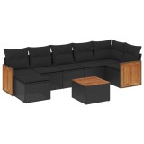Set mobilier de gradina cu perne, 8 piese, negru, poliratan