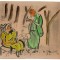Domn si doamna la ceai - desen color original Aurel Jiquidi