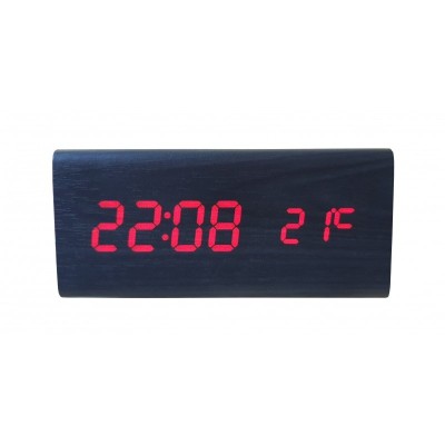 Ceas Birou , Afisaj LED , Incarcare Wireless , Bluetooth , Doua Difuzoare , Lemn Negru foto