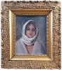 Cornel Raţiu (1882-1939)-Ţărăncuţă cu maramă, pictură veche, Portrete, Ulei, Impresionism