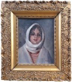 Cornel Raţiu (1882-1939)-Ţărăncuţă cu maramă, pictură veche