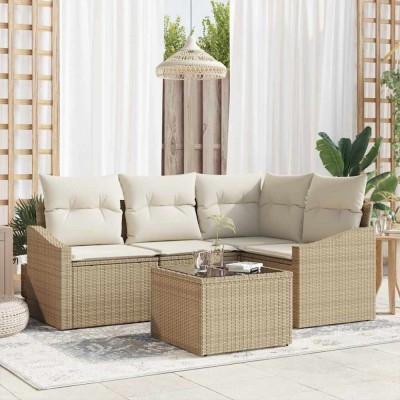 vidaXL Set de canapele pentru grădină 5 pcs Bej Rattan poli 3346711 foto