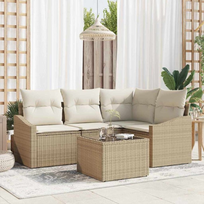 vidaXL Set de canapele pentru grădină 5 pcs Bej Rattan poli 3346711